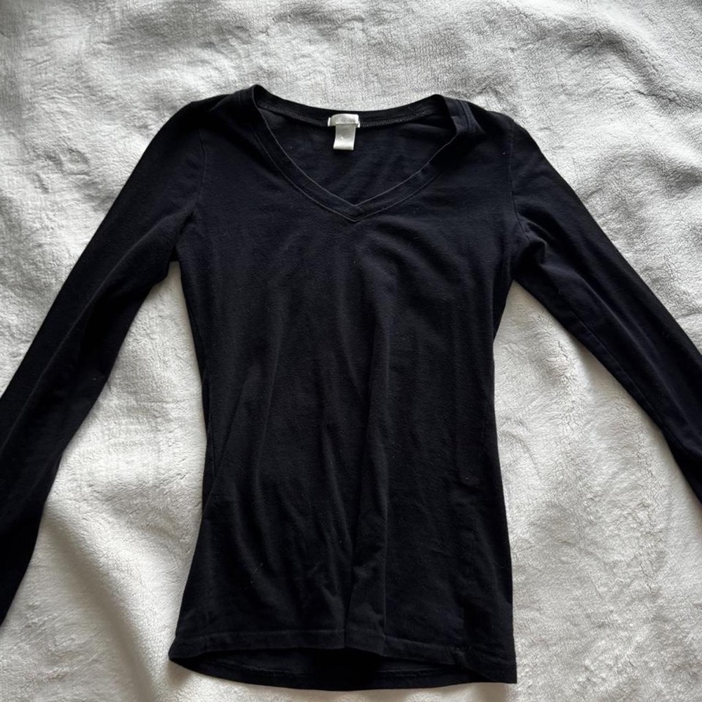Bozzolo Black V-Neck Slim Long Sleeve Top